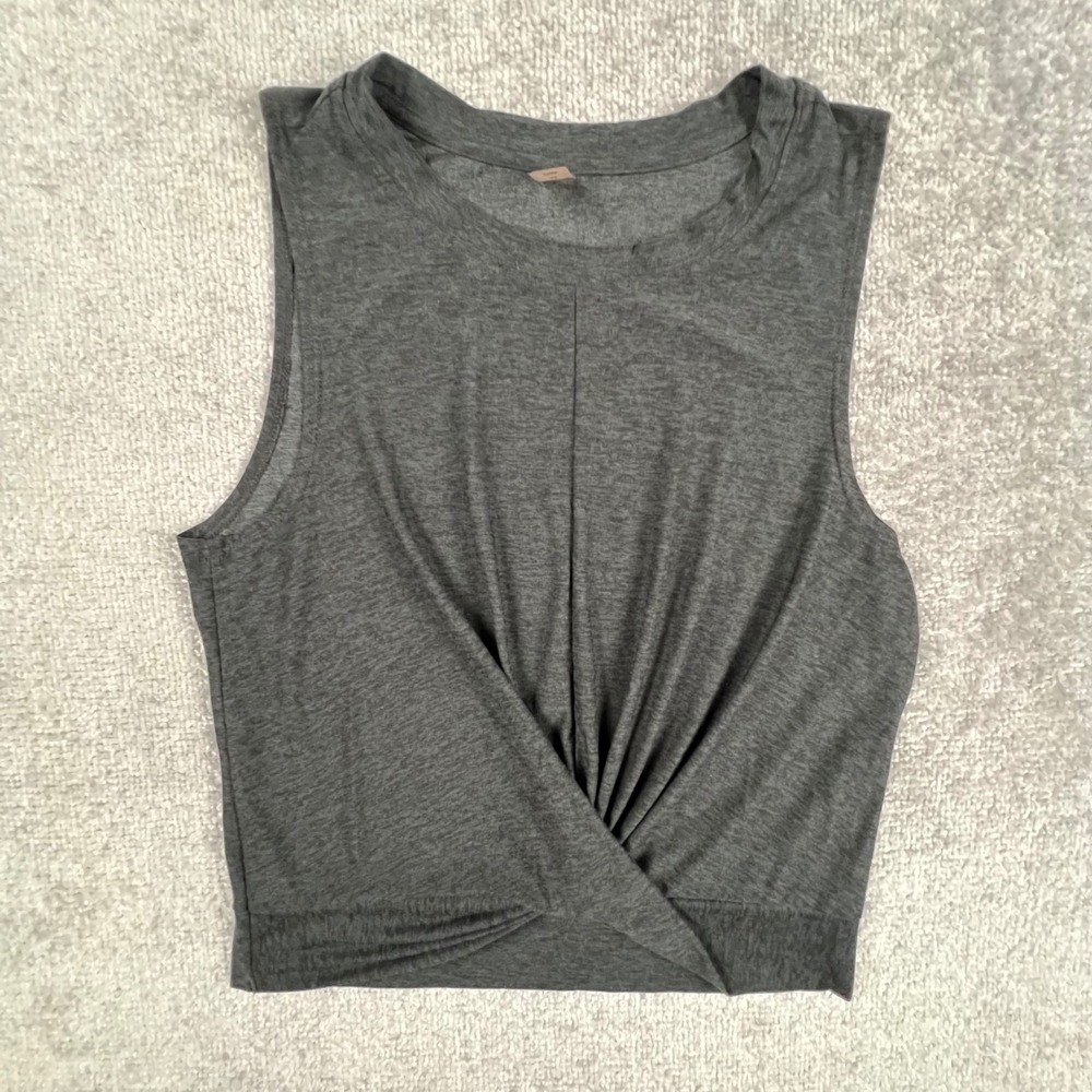 Beyond Yoga Womens Medium Charcoal Gray Heathered Twist Front Crop Tank Top USA